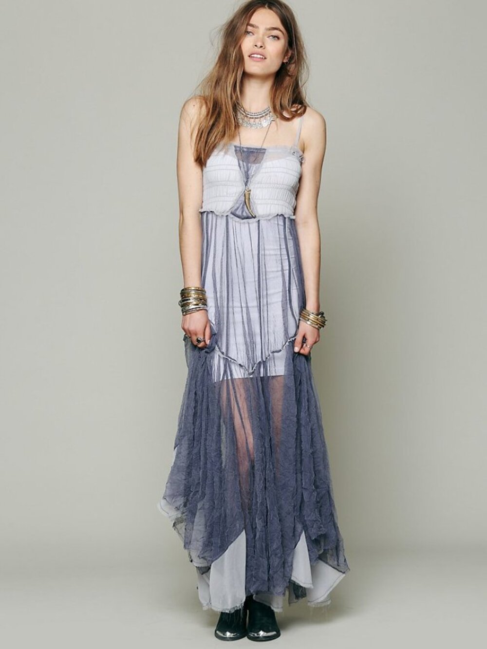 NWOT FREE PEOPLE INTIMATELY RAW TULLE MAXI SHEER MAXI SIZE M